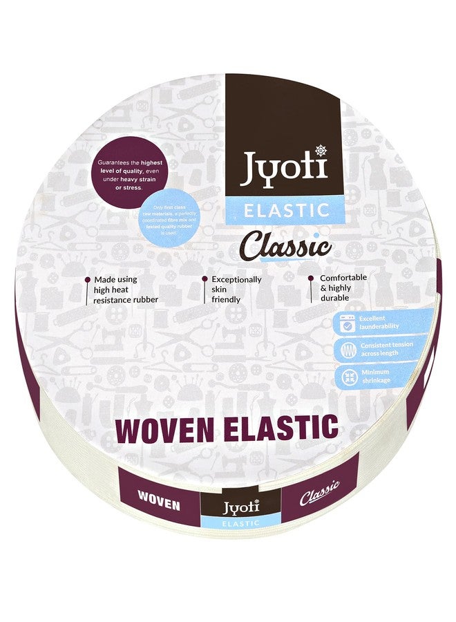 Jyoti Woven Elastic - 25mm White Classic (Roll of 25 Meters), Ideal for Apparel & Clothing, Undergarments, Medical & Healthcare, Footwear, Sports, Bags, Wristbands, Belts, DIY and Crafts - Pack of 1 - Image 1